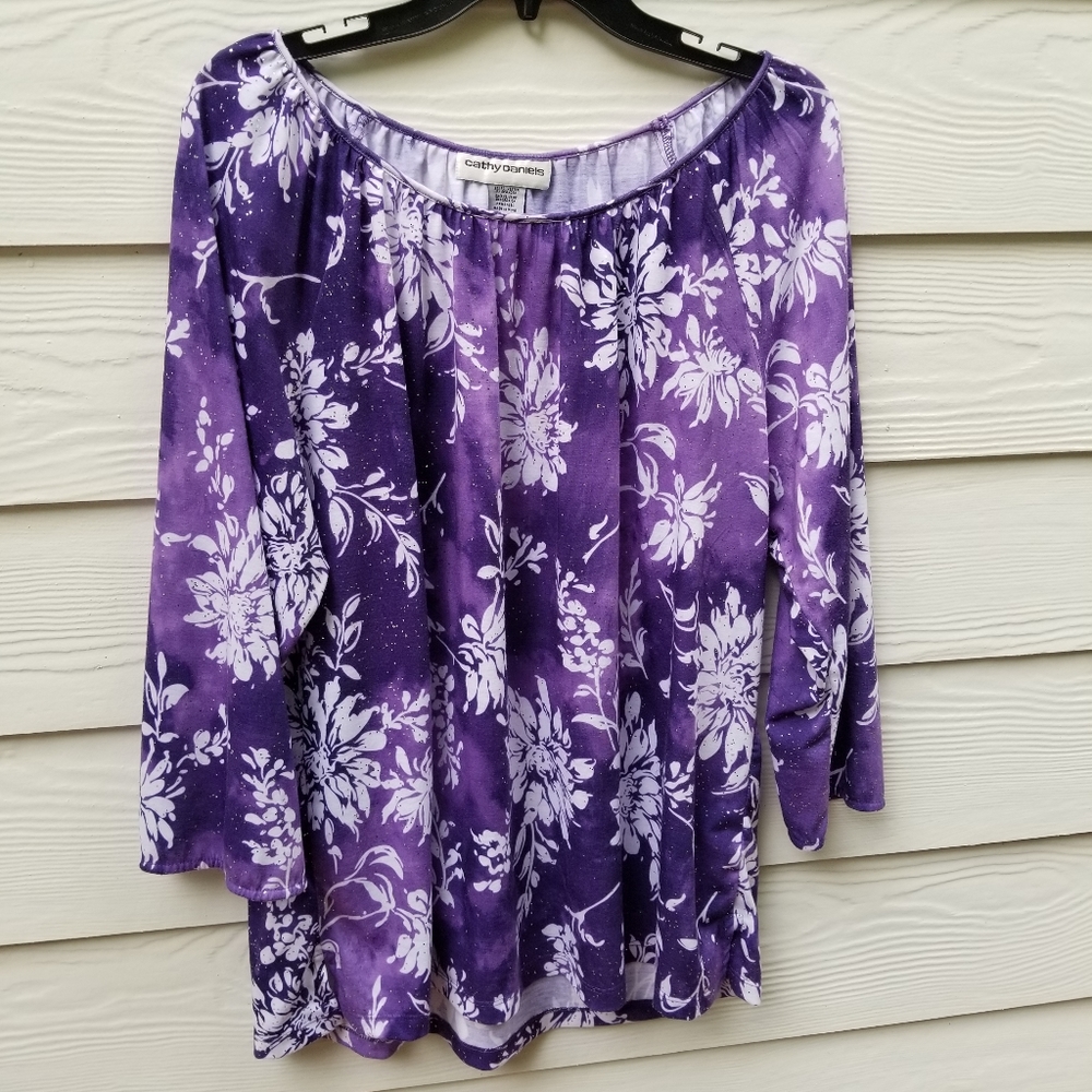 XL Purple/white sparkly top by Cathy Daniels